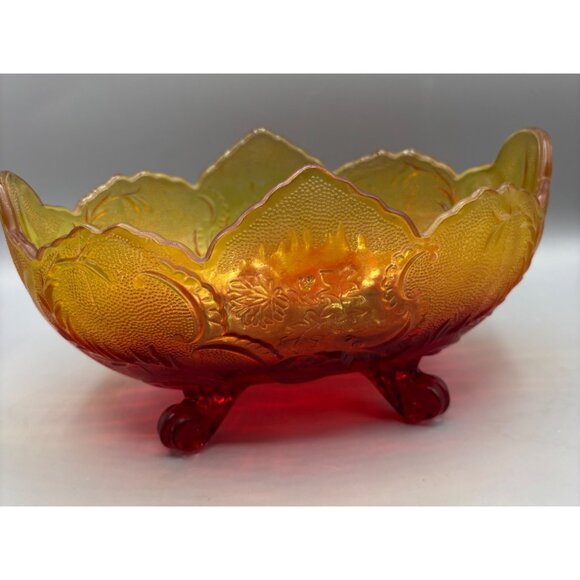 Vtg Amberina Bowl Footed Oval Saw Tooth Serving 10"x6"x5” - Picture 5 of 12